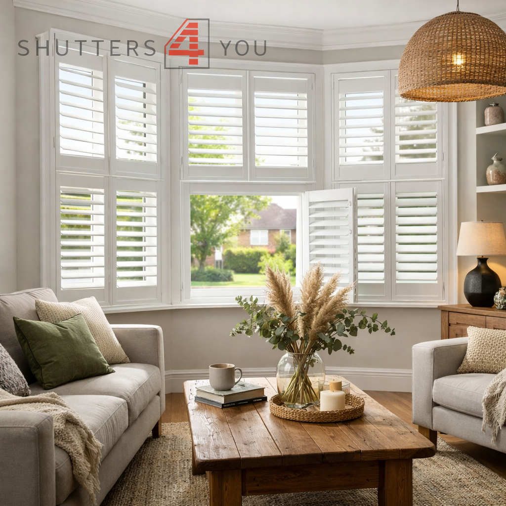 Cafe style shutters in bedroom