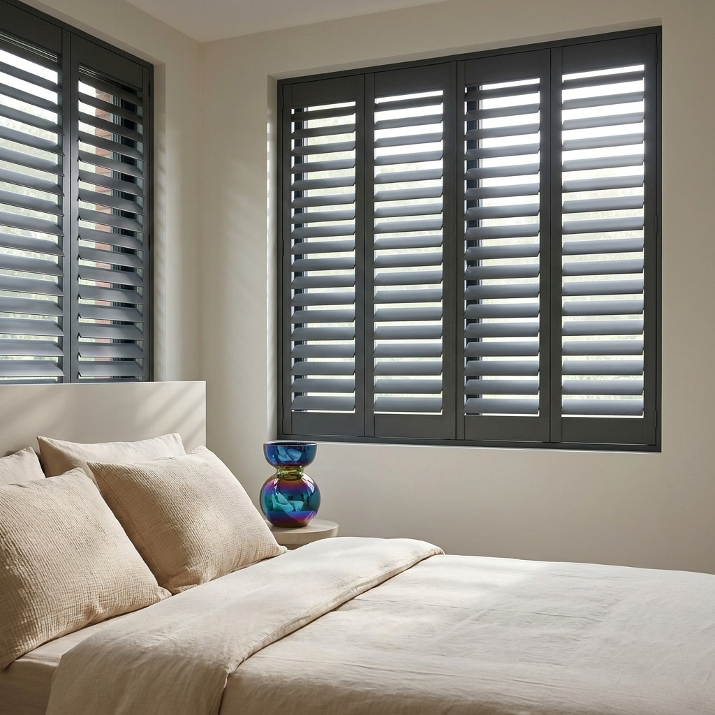 Grey bedroom shutters Staffordshire
