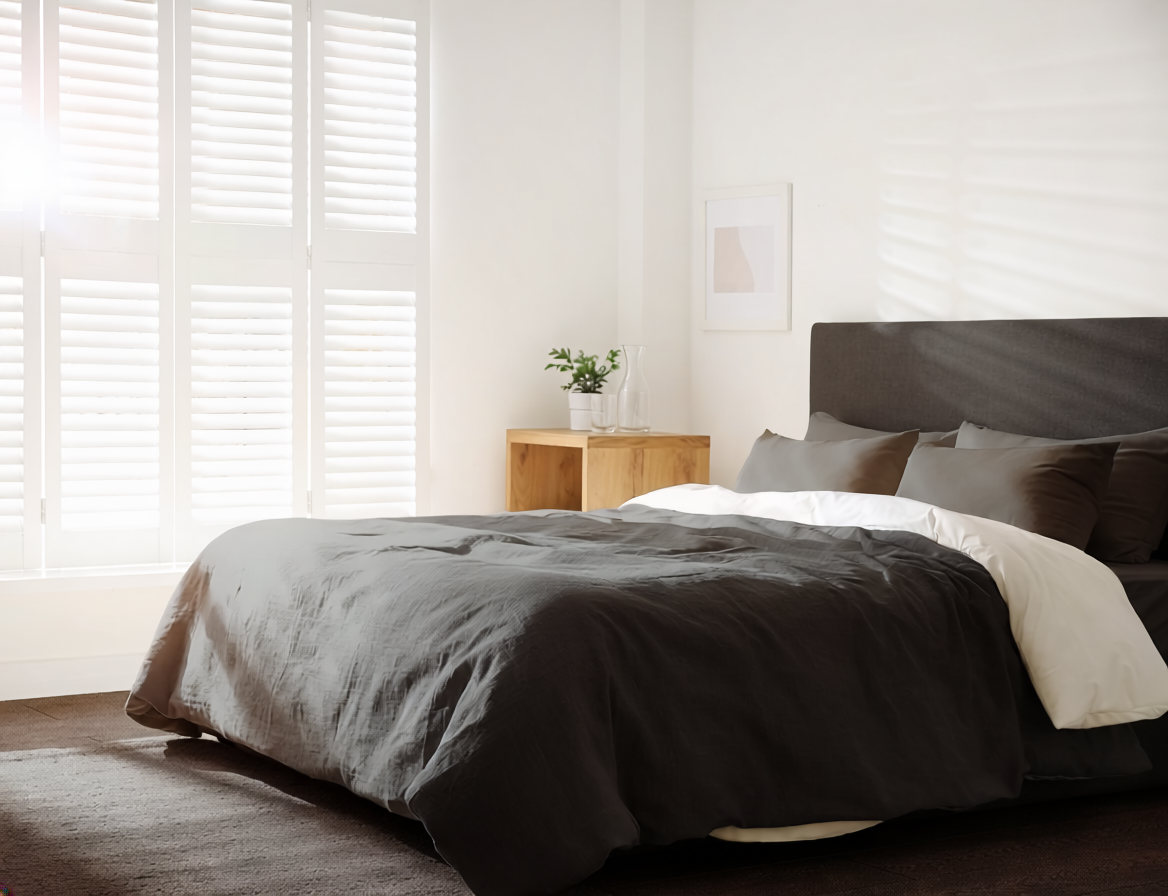 Full height shutters in West Midlands bedroom